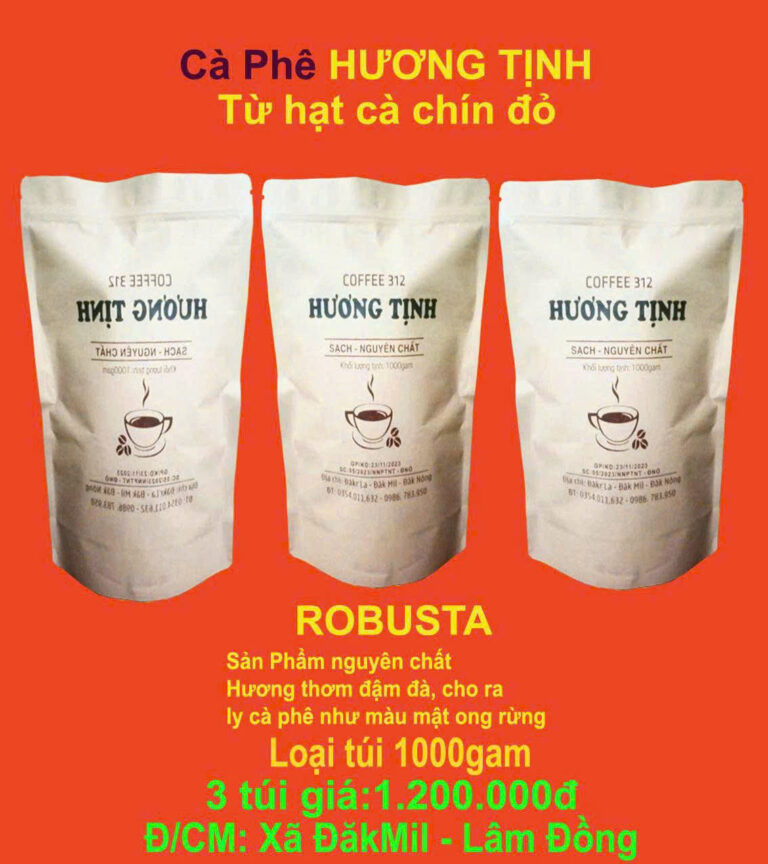 CÀ PHÊ HƯƠNG TỊNH TỪ HẠT CÀ PHÊ CHÍN ĐỎ LOẠI 3 TÚI